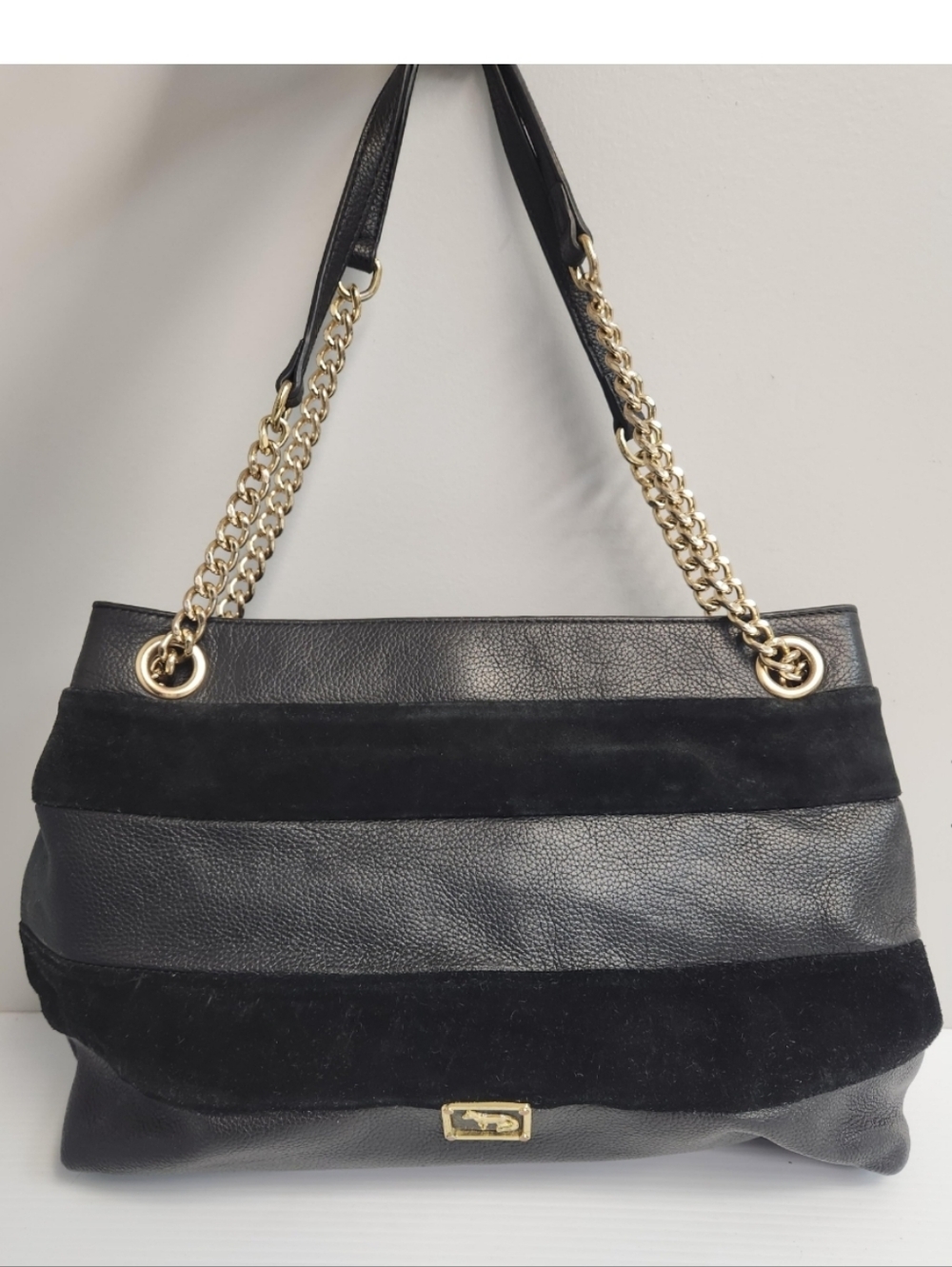 Emma Fox Black Suede  Large Handbag with Gold Chain Straps